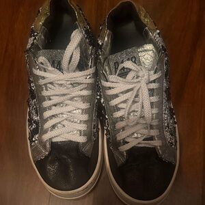 P448 Silver Glitter Lace-Up Sneakers with White Laces